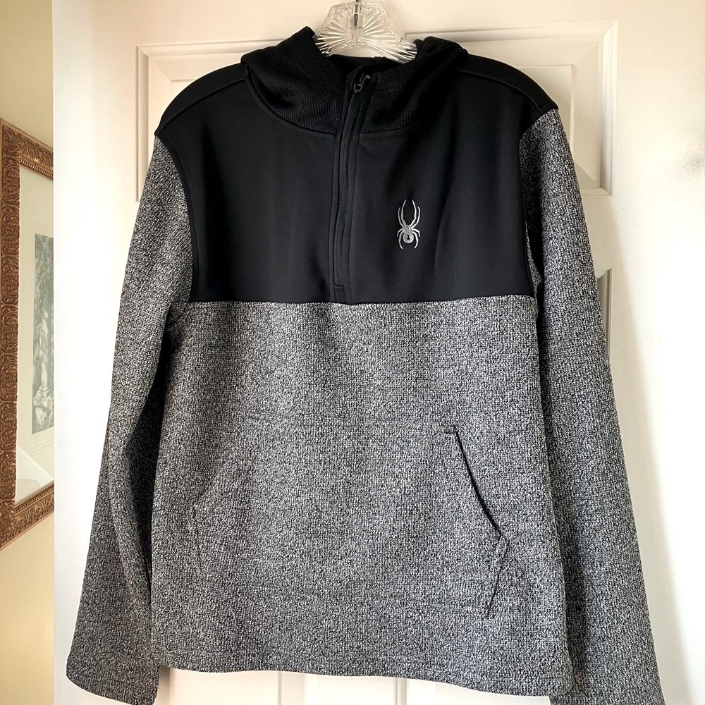 Spyder Black & Grey Pullover 1/4 Zip Hoodie Gray/Black Size S